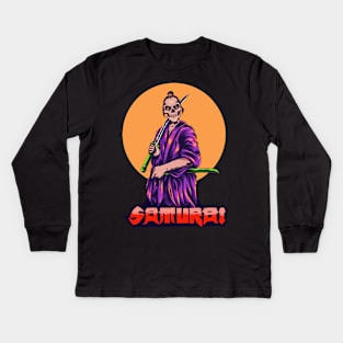 Samurai skull Illustration Kids Long Sleeve T-Shirt